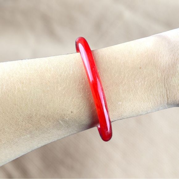 Vintage Chinese Natural Red Agate Bangle Bracelets - Picture 2 of 9